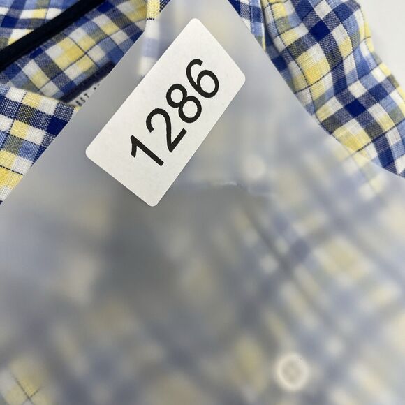 JOHNNIE-O Linen Button Down Shirt XL West Coast Prep Nautical Blue Plaid - Picture 10 of 10